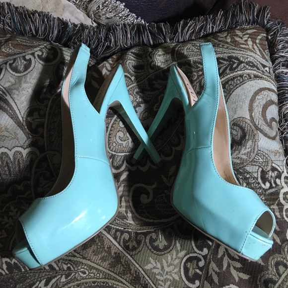 GORGEOUS MINT GREEN PEEP TOE SLING BACK HIGH HEEL SHOE PUMP FABULOUS FUN - Picture 7 of 11